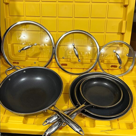 HEXCLAD 7-Piece Nonstick Stainless Steel Frying Pan Set 8 10 12- Lids Wok $600 - Picture 2 of 10